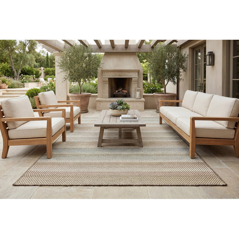 Tapis intérieur/extérieur bleu/brun Larry, Rectangle 6 pi 7 po x 9 pi 6 po