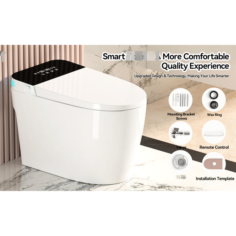 Toilette portative intelligente avec bidet intégré, siège chauffant, chasse d'eau automatique et jet siphonique à séchage à air chaud, batterie de secours, divers modes de chasse d'eau, télécommande, jet d'affichage à DEL pour