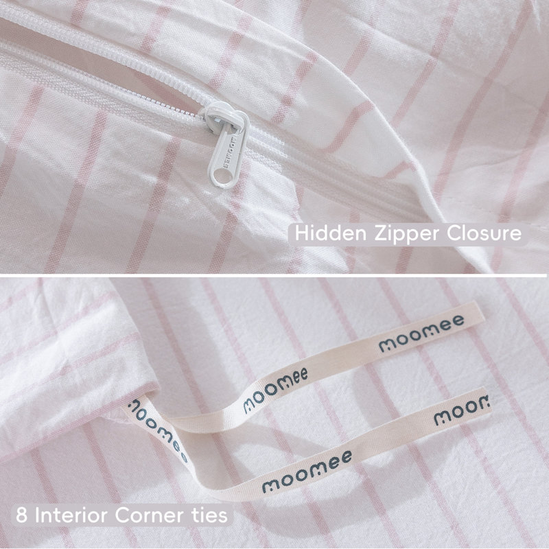 MooMee Striped Duvet Cover Set 100% Washed Cotton Linen Like Textured, California King Duvet Cover + 2 King Pillowcases