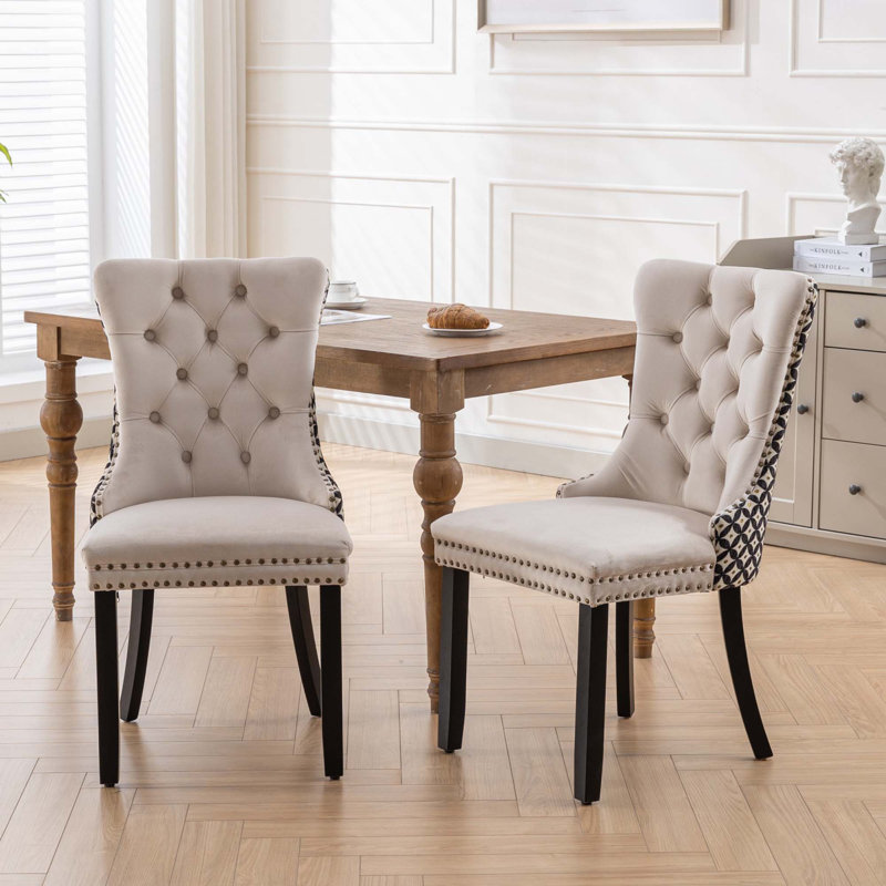 Geddy 20'' H Tufted Velvet Upholstered Side Chair, Beige, Silver