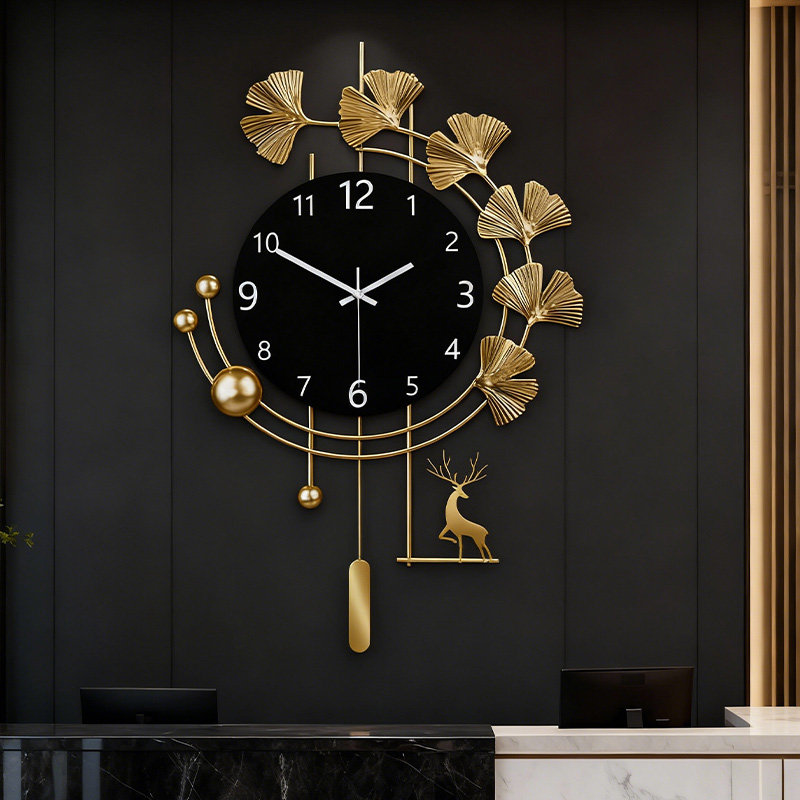 Grande horloge murale décorative dorée pour le salon, horloge murale silencieuse à piles