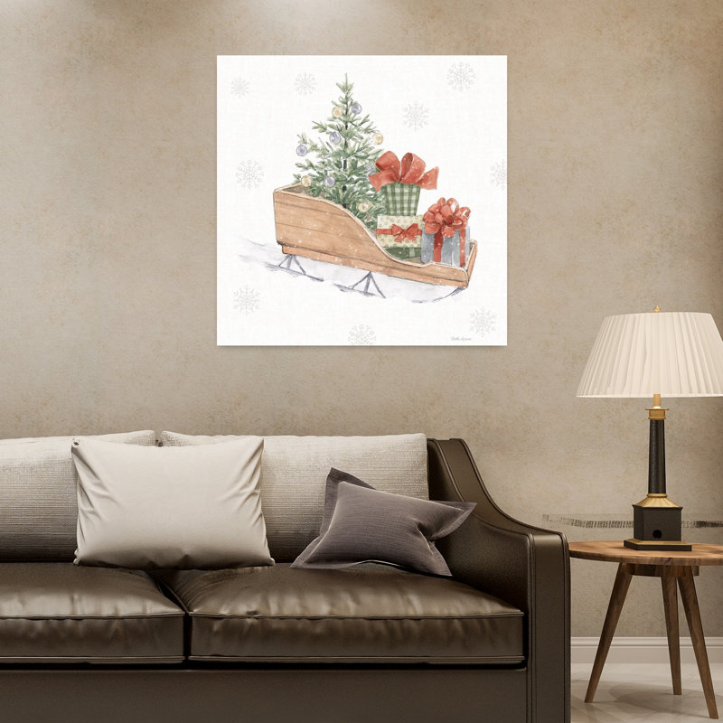 Doux saison rouge IV abstrait arbre de Noël contemporain paysage art naturel, H 32 po x l 32 po