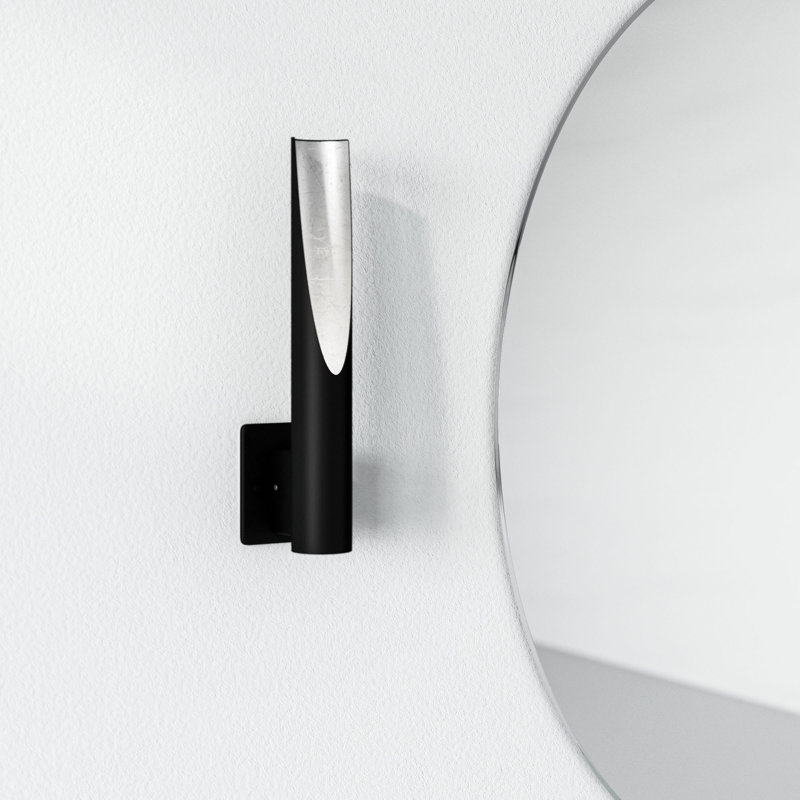 Axis Single Light Steel Dimmable Armed Sconce, Matte Black/ Silver