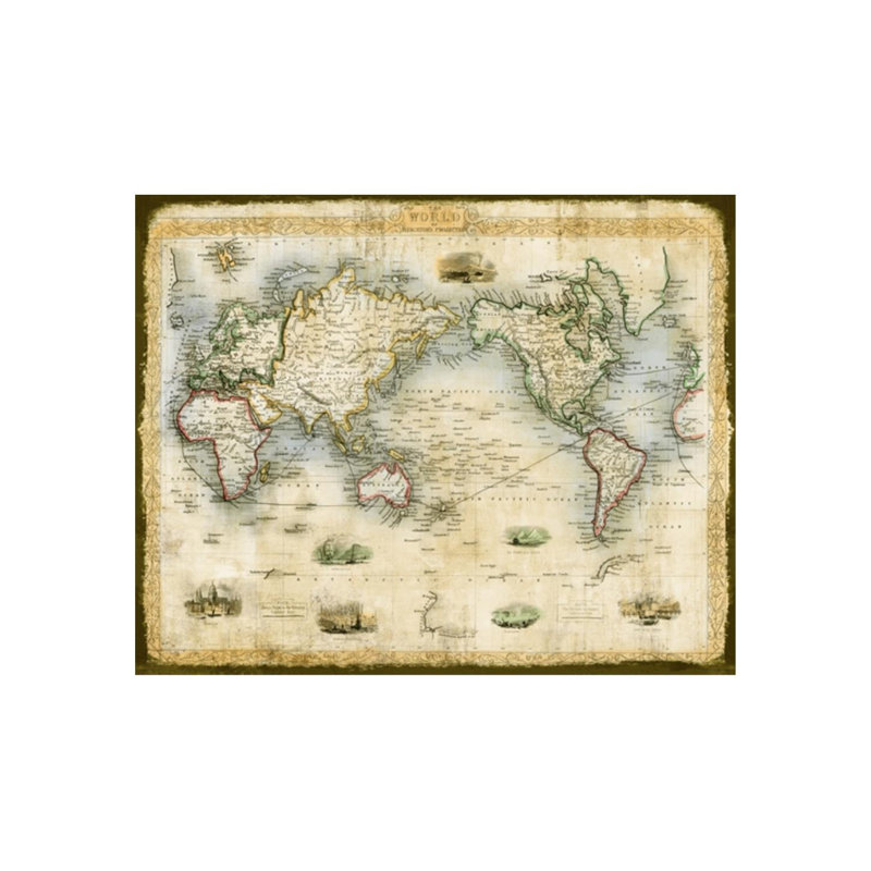 Carte du monde antique - impression, H 54 po x l 68 po x P 1,5 po, Extérieur