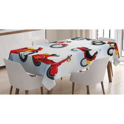 Ambesonne Motorcycle Tablecloth, Motorcycles Sportsman Competition Amusement Leisure Cartoon Illustration, Rectangular Table Cover For Dining Room Kitchen Decor, 52" X 70", Black Yellow