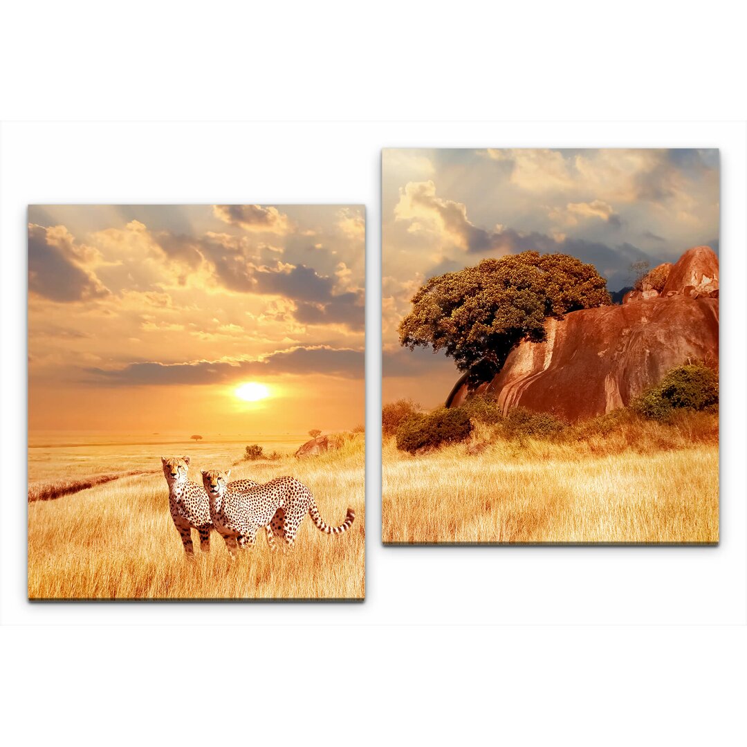 Afrikanische Landschaft 2-teiliges Foto-Set auf Leinwand