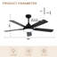 Ventilateur de plafond intelligent moderne à intensité variable de 52 po avec 3 lumières à DEL CCT, ventilateur de plafond intérieur réversible noir à 6 vitesses avec télécommande