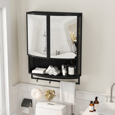 23.62"Modern Arched Glass Double-Door Wardrobe With Shatterproof Non-Glass Mirror-Double-Layer Storage,Open Shelf & Towel Rack For Entryway, Living Room,Bathroom