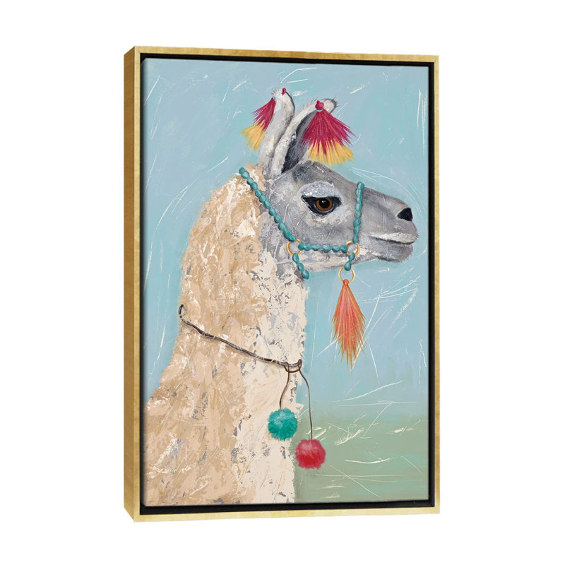 «Painted Llama II» par Jade Reynolds - reproduction, H 40 po x l 26 po x P 1,5 po, Toile avec cadre or, Aucun mat