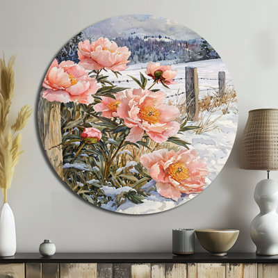 Jolanka - Peonies Round Metal Wall Art
