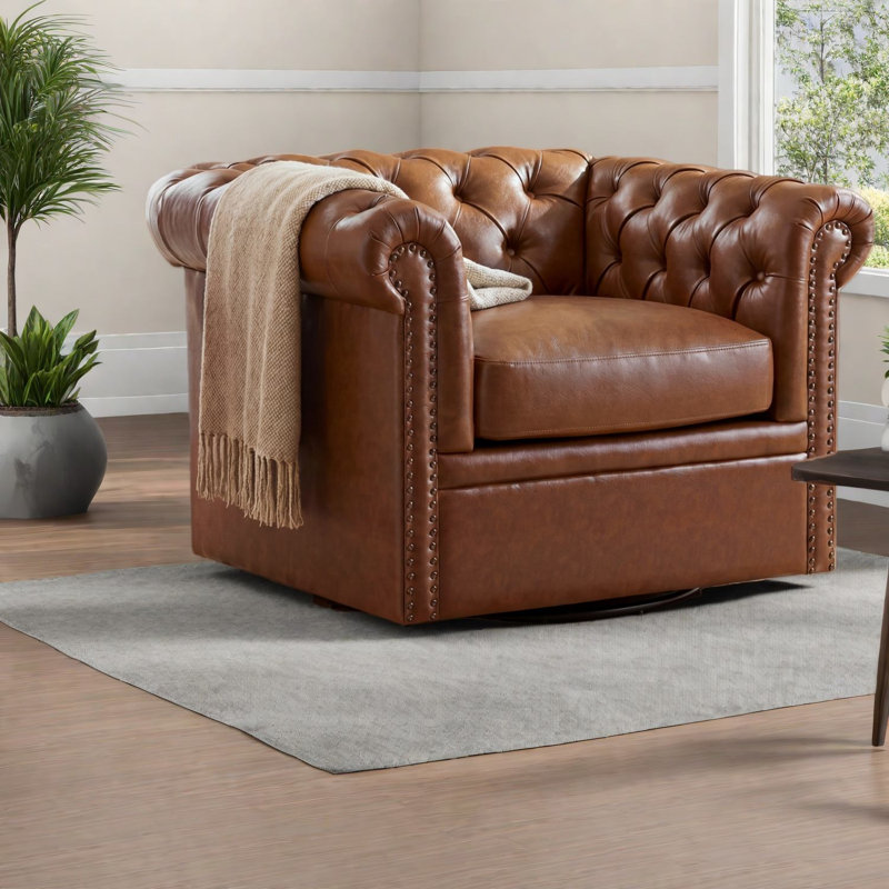 Fauteuil club Chesterfield pivotant en similicuir pour la maison