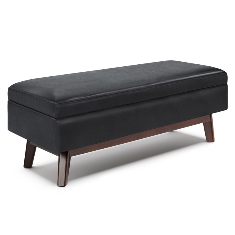Repose-pieds capitonné rectangulaire Mid-Century avec détails capitonnés Owen, Similicuir noir minuit