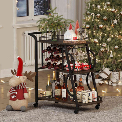 Bar Carts For The Home, Serving Cart With Wine Glass Holder And Wheels, Rolling Liquor Cart For Kitchen, Dining, Living Room