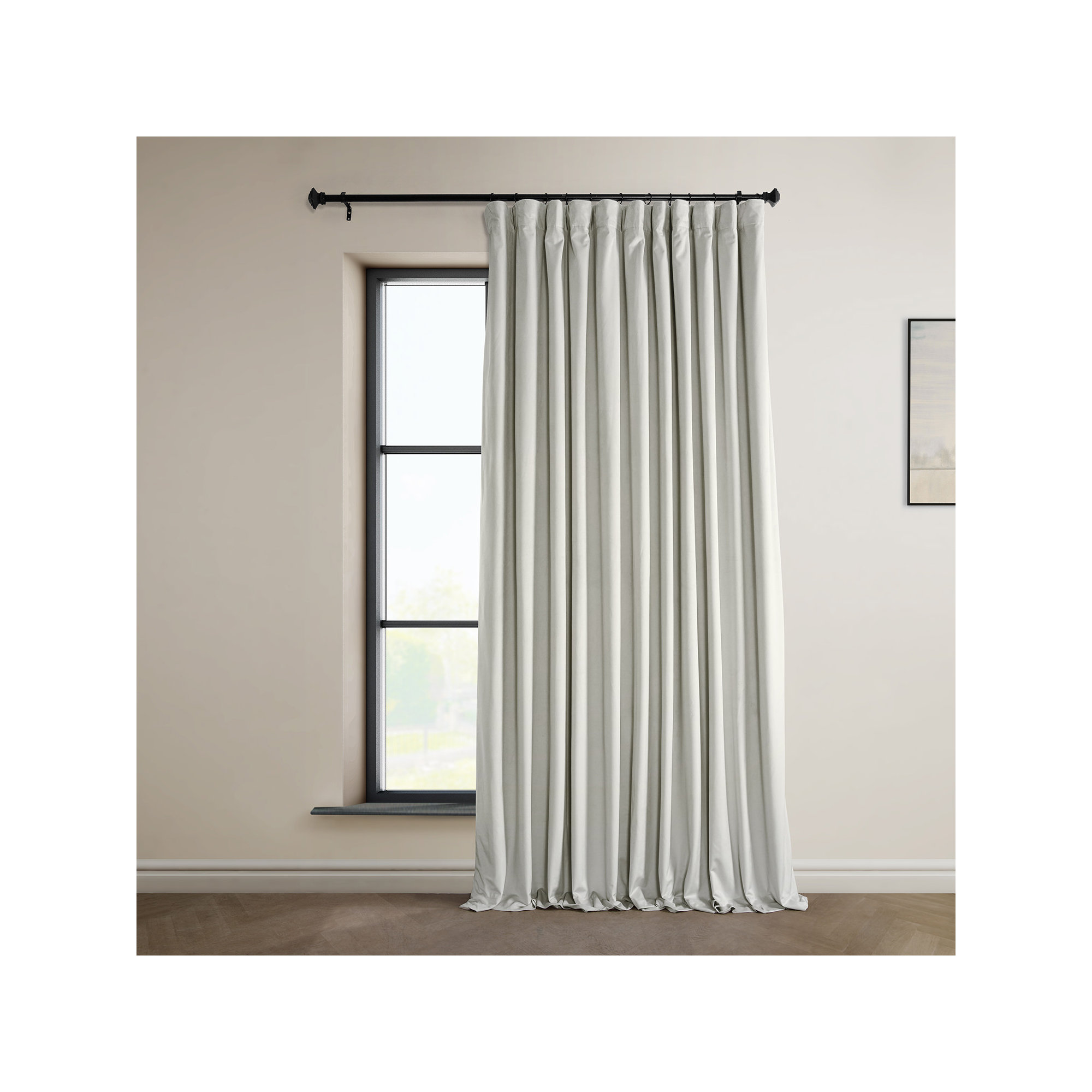 Loria Plush Velvet 100% Blackout Curtains For Bedroom, Living Room - Single Panel, Misty White, 100" W x 120" L