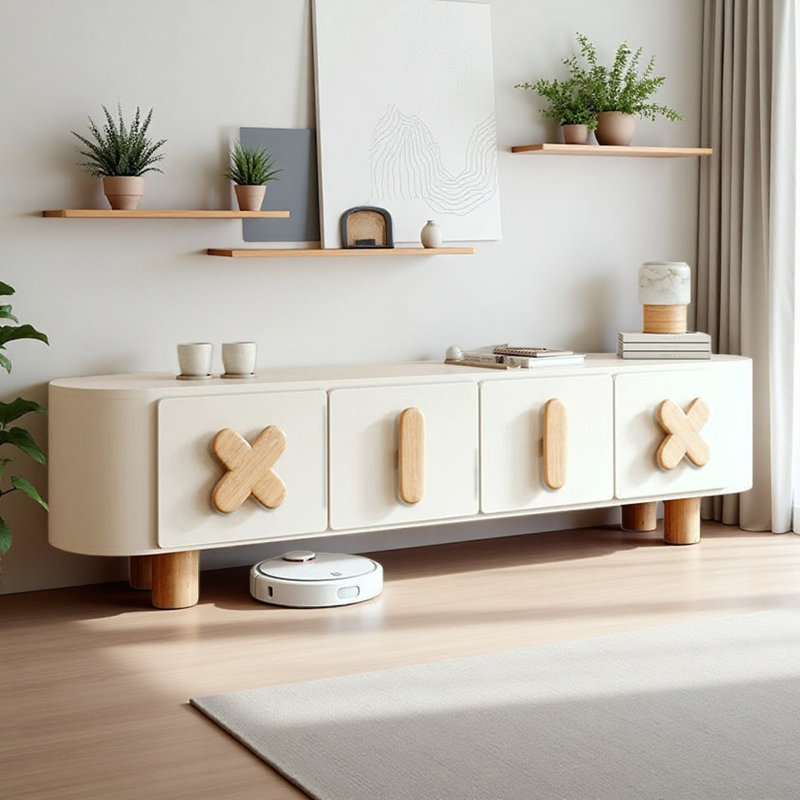 Meuble télé simple et tendance, Blanc / bois noueux
