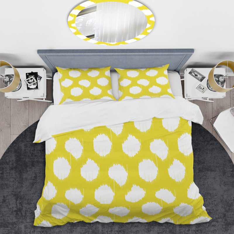Ensemble de housse de couette White Bold Dots Ikat, Housse de couette pour grand lit et 2 taies décor