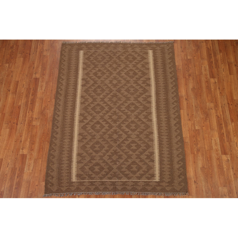 Tapis oriental brun en laine Kilim 5 x 7