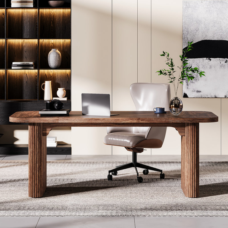 63-Inch Office Desk, Modern Executive Desk, Brown