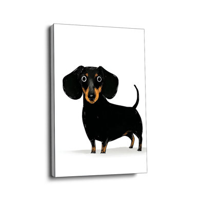 Cartoon “Cute Black & Tan Dachshund in Whimsical Cartoon Style (Playful Tone)” Dachshund Canvas Wall Art Stretched Frame for Cozy Studio