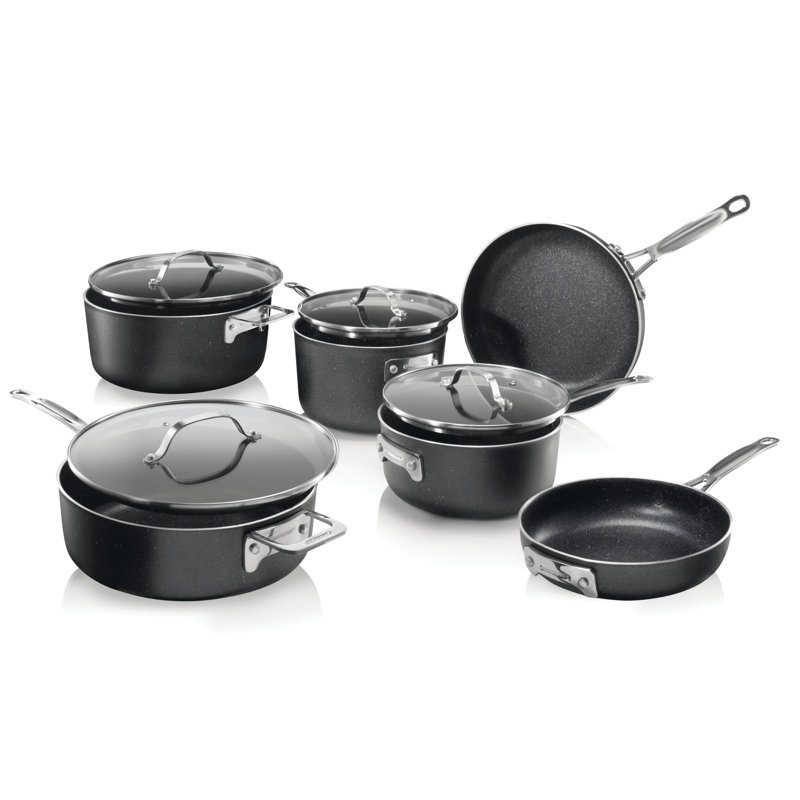 Granitestone Stackable Space Saving 10 Piece Aluminum Non Stick Cookware Set, Oven & Dishwasher Safe