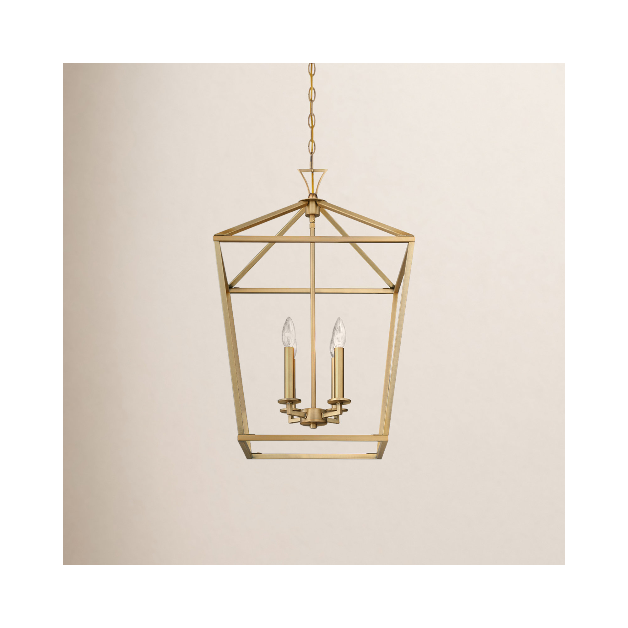 Hastings 4 - Light Lantern Geometric Chandelier, Warm Brass