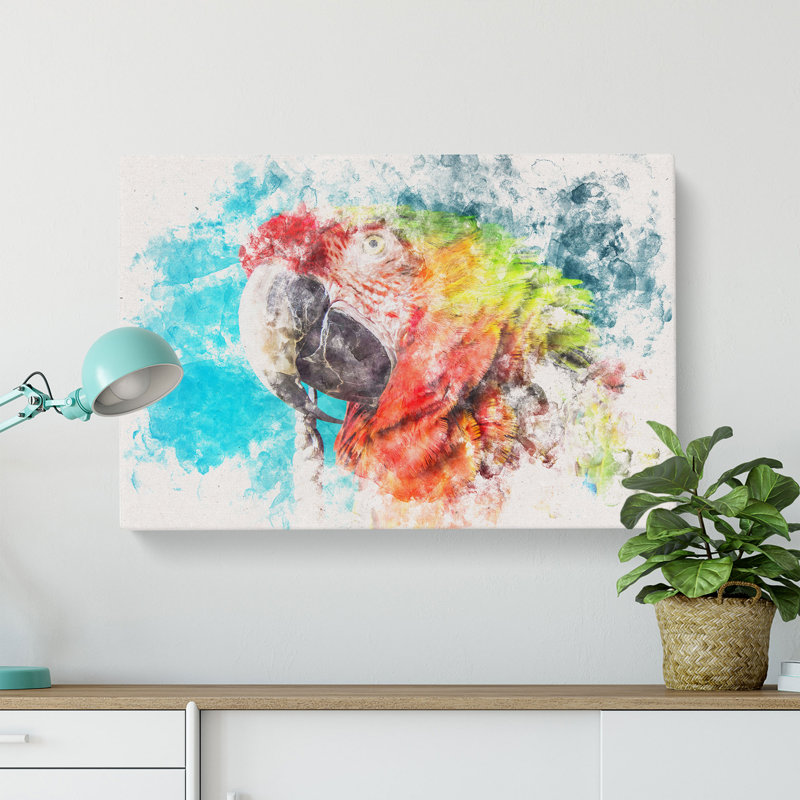 Rainbow Macaw Parrot Watercolour - Wrapped Canvas, 35cm H x 50cm W x 3cm D