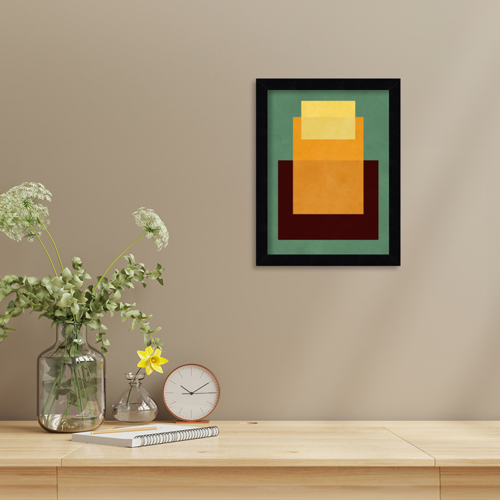 Overlapping Geometry 10 Print, Green/Orange, 13" H x 10" W, Black