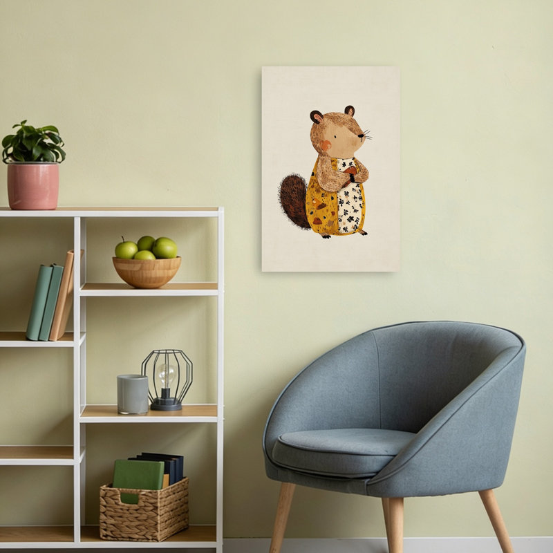 Cute Woodland Squirrel Playful Whimsical Contemporary Squirrel Autumn Forest Wall Art Print by Mathieu - Wrapped Canvas Print