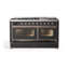 Cuisinière ILVE Majestic II Series 60 pouces à double combustible avec 9 brûleurs, plaque de cuisson (porte en verre, gaz naturel)-996079005-996079011