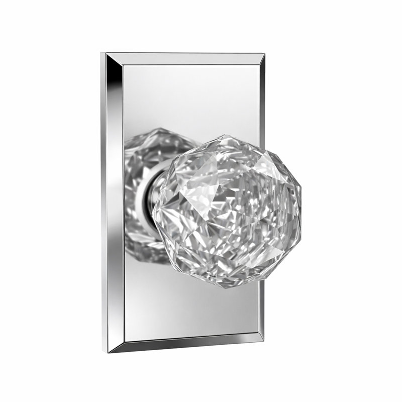 Faux bouton en cristal Bravura 926-G1 sur rosette rectangulaire biseautée en chrome poli, Chrome poli