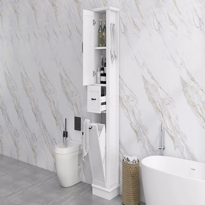 Modern Tall Storage Cabinet – Tilt-Out Compartment, Adjustable Shelves, 80Lbs Capacity, Soft-Close Hinges, Aluminum Alloy Handles