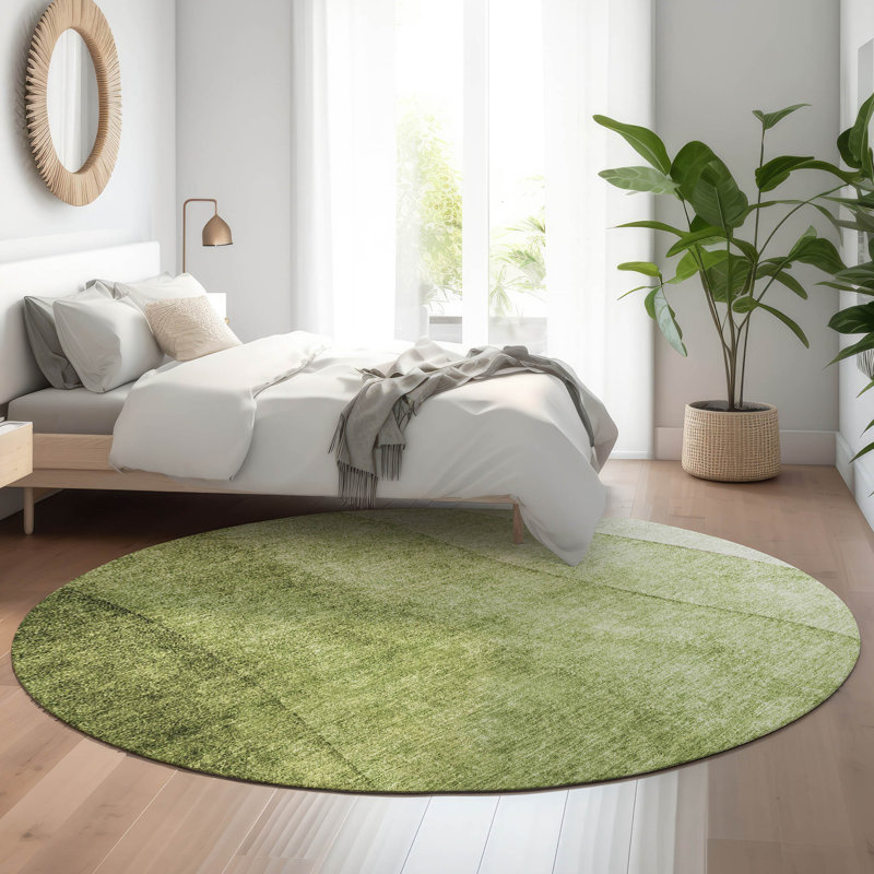 Premium Machine Washable Cerrito Olive Rug, Round 8'