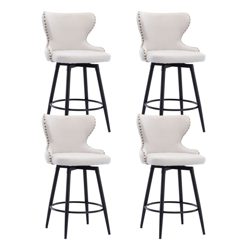Tabouret de bar et de comptoir pivotant avec dossier à oreilles et repose-pieds Lama, Beige