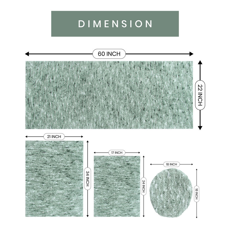 Cloud Comfort 100% Polyester Microfiber Bath Rug Set, Machine Washable & Non Slip Bath Rug - 4Pc Set, Green