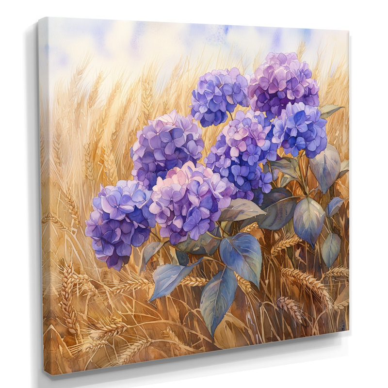 Hortensias dans le champ de blé - art mural sur toile Hydrangea, Toile tendue, Ne s’applique pas, H 16 po x l 16 po