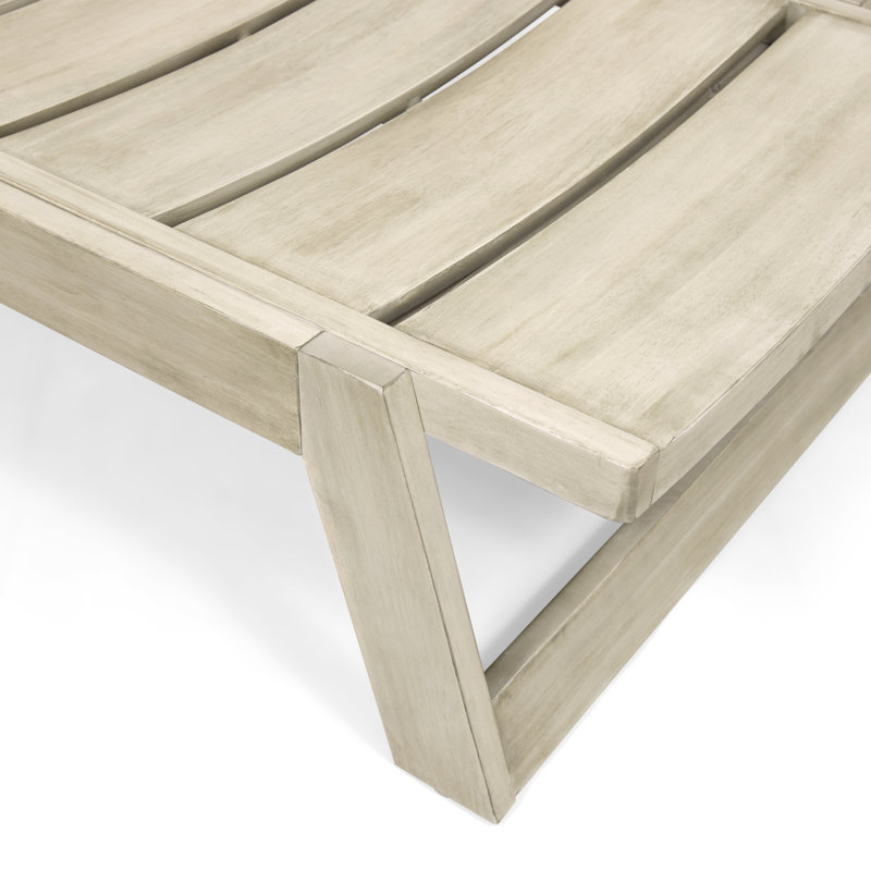 Curtis Outdoor Acacia Wood Chaise Lounge with Table, Light Gray Wash