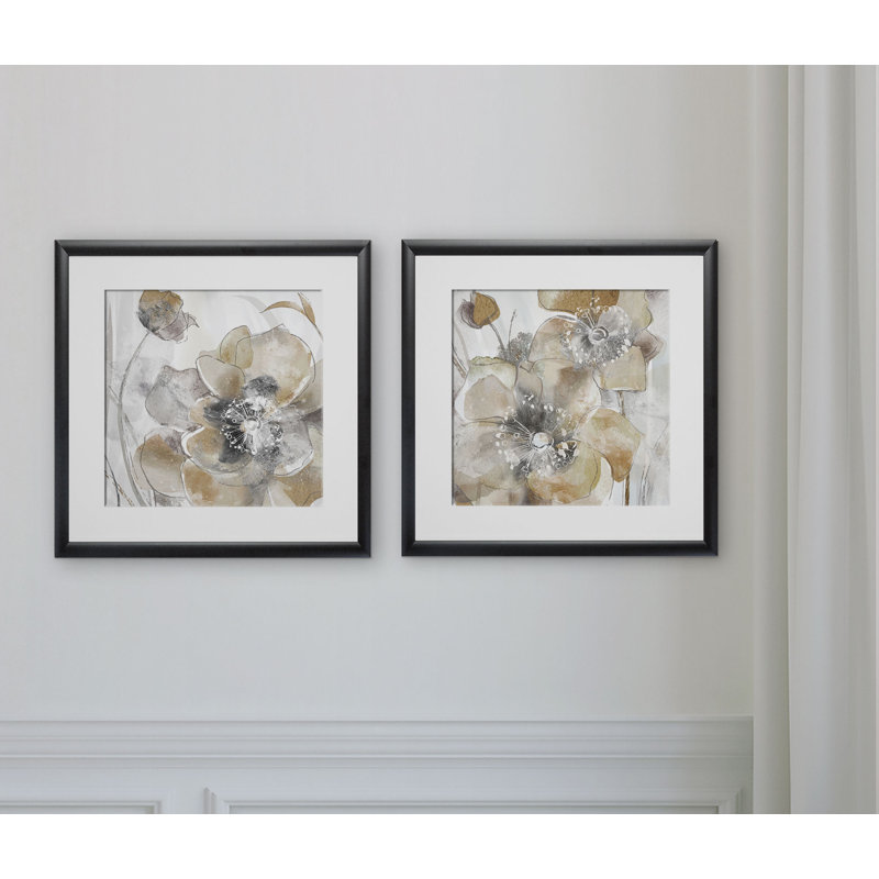 Taupe Spring Poppy - ensemble de 2 reproductions, Cadre noir