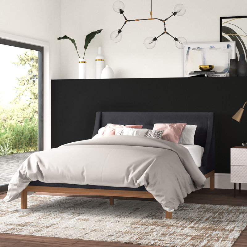 Aveza Upholstered Platform Bed, Dark Gray, Queen