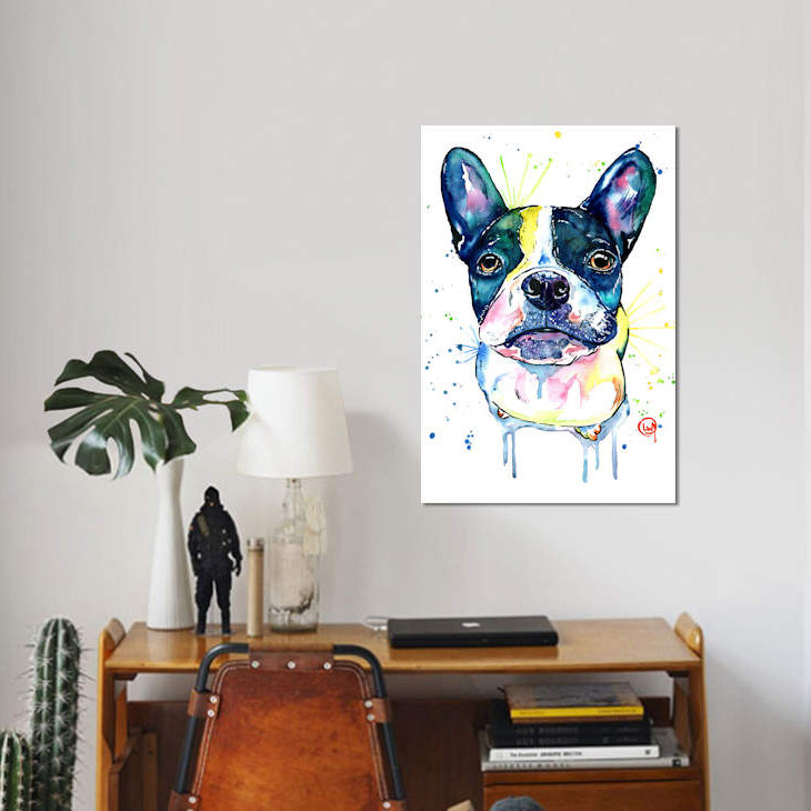 « juno the frenchton », impression sur toile tendue, H 26 po x l 18 po x P 1,5 po, Toile tendue, Pas de tapis