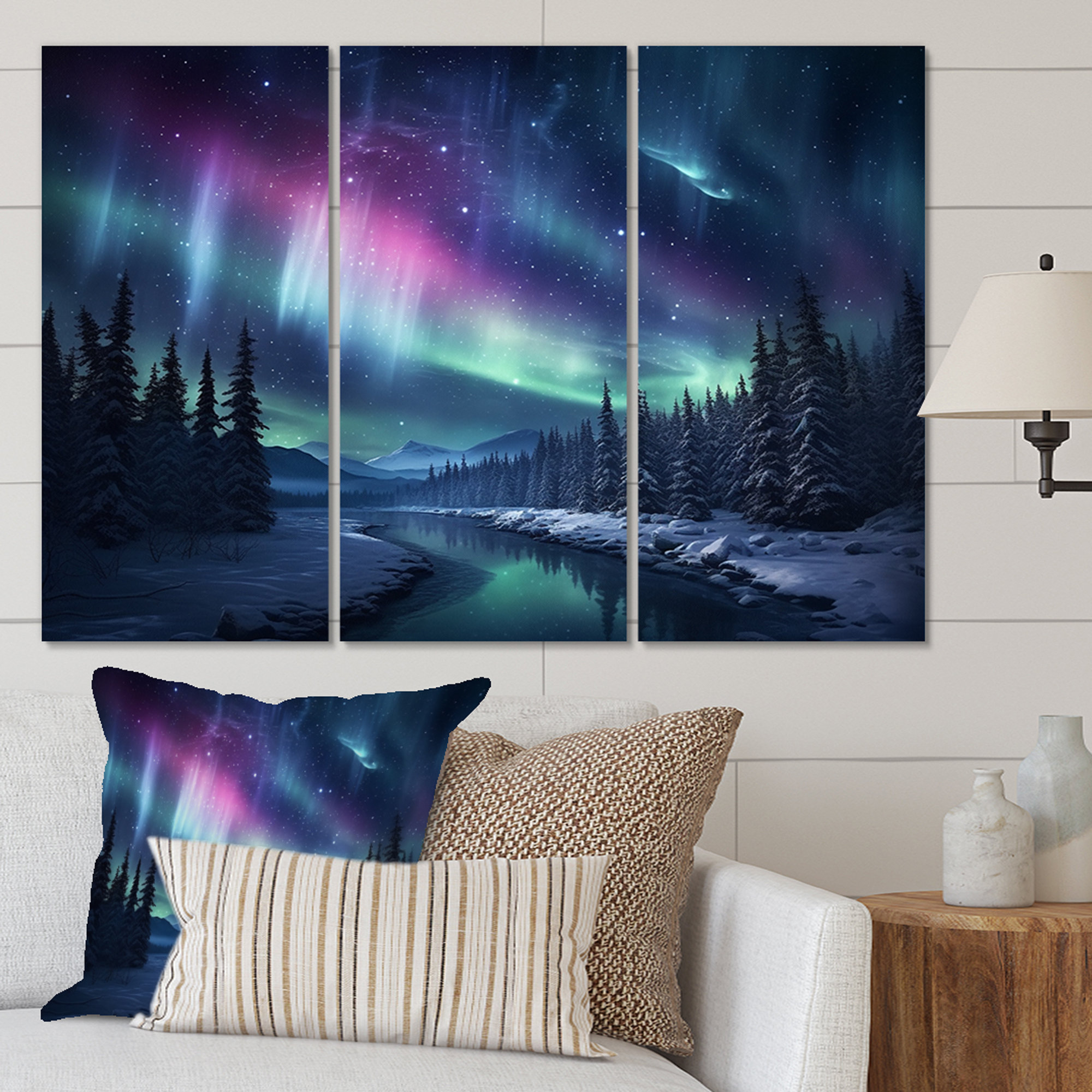 Millwood Pines Northern Lights III On Canvas 3 Pieces Print | Wayfair
