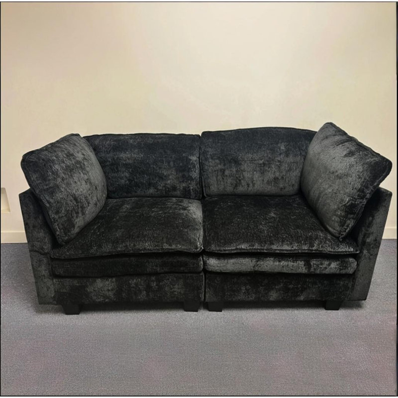 66” Wide Chenille Upholstered Loveseat Cloud Sofa, Black