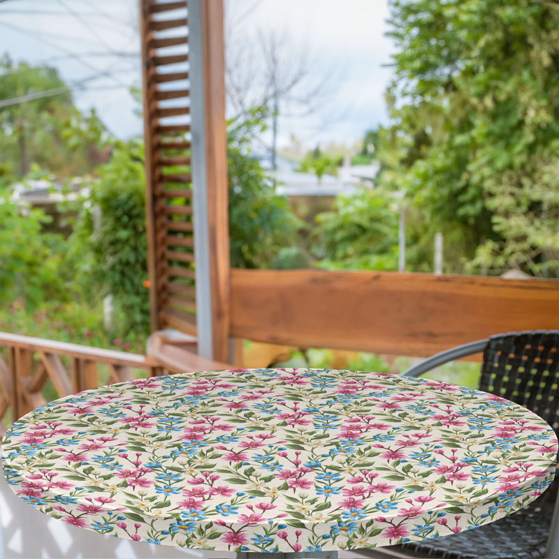 East Urban Home Floral Fitted Round Tablecloth Diameter Yellow Pink Blue, 64.17" Round