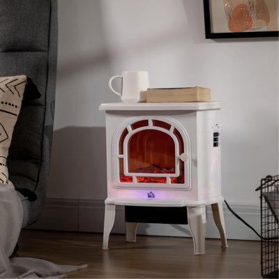 Poêle électrique 18 po, foyer autoportant avec flamme DEL réaliste, température réglable, protection contre la surchauffe, 750 W / 1500 W, blanc