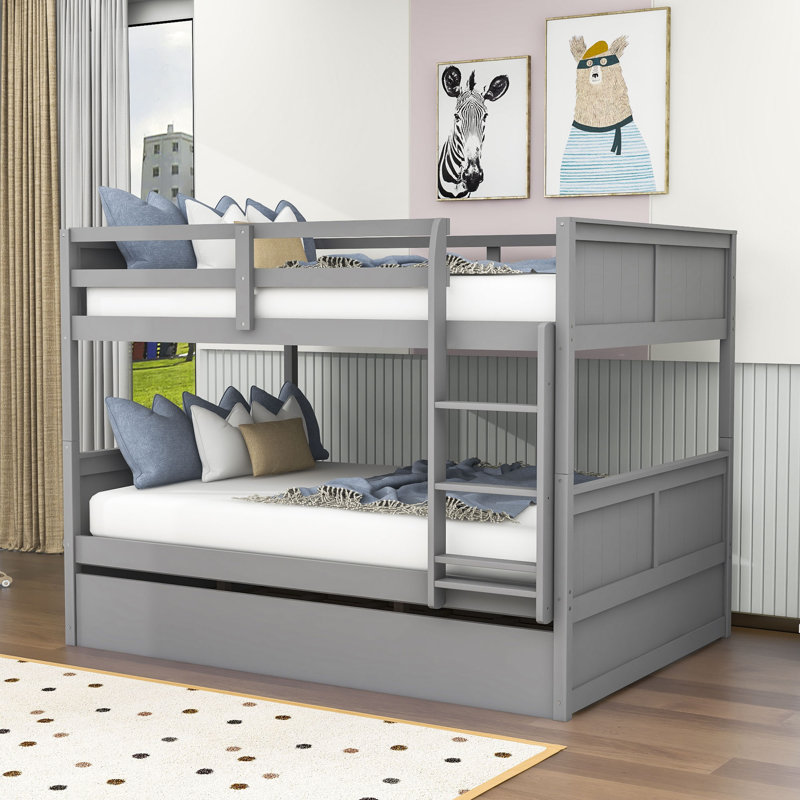 Asah Kids Full Over Full Bunk Bed with Trundle, Gray