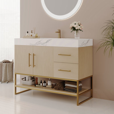 Bathroom Vanity with Sink, 2 drawers and bottom shelf