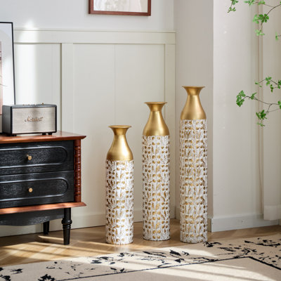 Grand vase en métal décoratif en métal, ensemble de 3 vases en métal