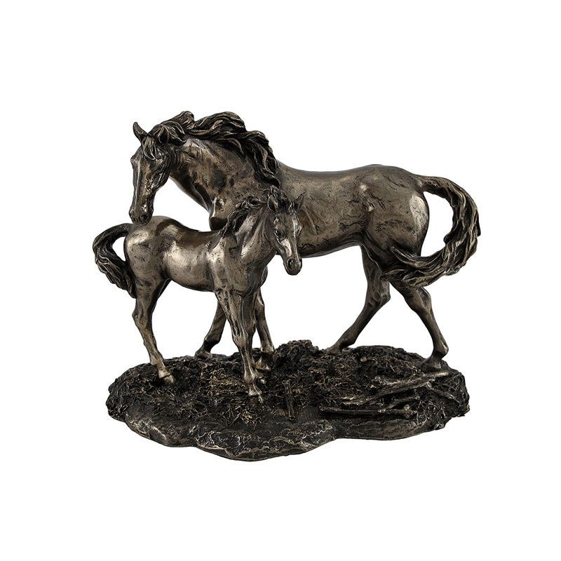 Figurine de cheval et poulain en résine Anastassios à finition bronze coulée à froid pour la décoration de tablettes - L 7 po x H 6,5 po x l 4 po