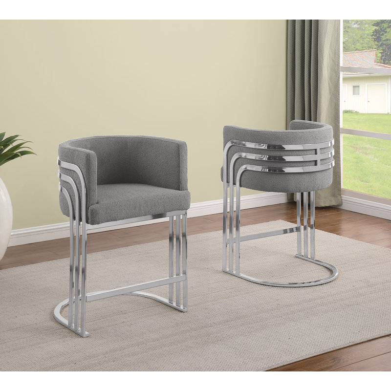 Tabouret de bar Teddy (24 po) et tabourets de bar (29 po) avec structure chromée, Gris, Tabouret de comptoir 24 po