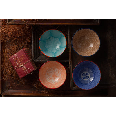 Elyria 4 Oz. Geometric Print Ceramic Rice Bowl