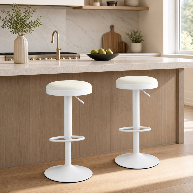 Ensemble de 4 tabourets de bar, tabourets de bar de cuisine réglables en hauteur, pivotants, blancs, Blanc, 4